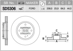 ���� ��������� �������� Ford Fiesta 1.25-1.6i/1.4-1.6TDCi 08 Sangsinbrake SD5306 SD5306 ����