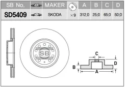 ���� ���������, �������� SK Superb 09- VW Tiguan 07-, Passat 10- Sangsinbrake SD5409 SD5409 ����