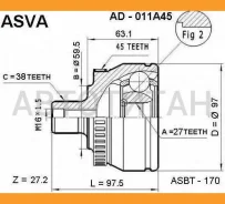 ���� ����� �-�� ABS 45z z27 x d595 x z38 AUDI A4 (8E2/8E5/8H7) 1,8-3,0L (11/00-12/05) [AD011A45] AD011A45 ����