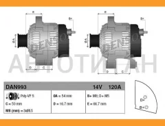 ��������� 14V 120A ALFA Romeo Giuletta (940) 1.4 10- / Mito (955) 1.4/1.6JTDM 08- / FIAT Bravo II 1.4 07- / Linea 1.4 07- / Punto (199) 1.4 07- / Lanc...