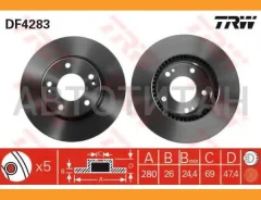 ����. ���� ���. ����. [280x26] 5 ���. Hyundai Tucson 2.0/D/4x4/2.7 08/04-, KIA Sportage 2.0/D/4WD/2.7 09/04- [DF4283] DF4283 ����
