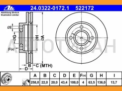 ���� ����. ���. ����. [258x22] 4 ���. FORD Fiesta 95-/Focus 98-04/Fusion 02-/Puma 97-02, Mazda 2 03- 24032201721 ����