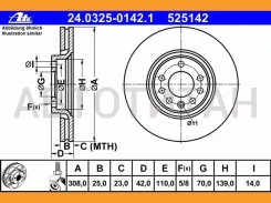 ���� ����. ���. ����. [308x25] 5 ���. Power Disc OPEL Astra H 04-10/Meriva B 10-/Zafira B 05-, SAAB 9-5 98-09 8DD355108231, 8DD355108221, 50358, 50358...