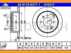 ����. ���� ���. [262x10] 4 ���. Hyundai Matrix 1.5-1.8/CRDI 06/01-/ Sonata III 2.0-2.5/16V/V6 24V 03/98-10/01/ IV 2.0/2.7/V6 10/01-11/04/ V 2.4 01/05...