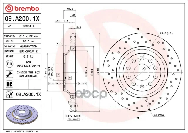 ���� ����. ���. ����. Xtra[310x22] 5 ���. Brembo ���. 09. A200.1X 09A2001X ����