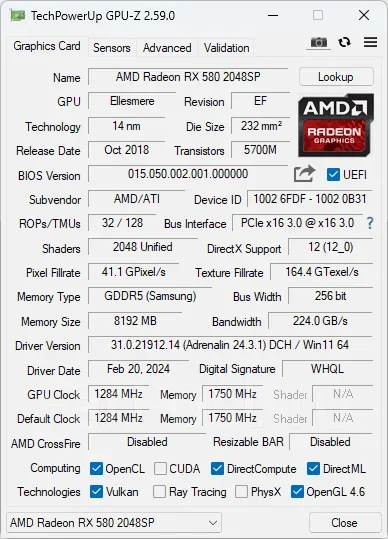 Radeon RX 580 ����