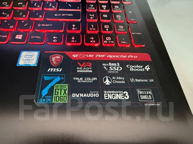 MSI GE62VR 7RF Apache Pro. 15.6", 2,8����, ��� 16 ��, ���� 1 280���, WiFi: 1, Bluetooth: 1 ����