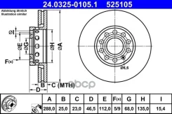 ���� ����. AUDI 100, A4, A6/VW Passat 90= ������������� (228x25) Power DISC Ate ���. 24.0325-0105.1 24032501051 ����