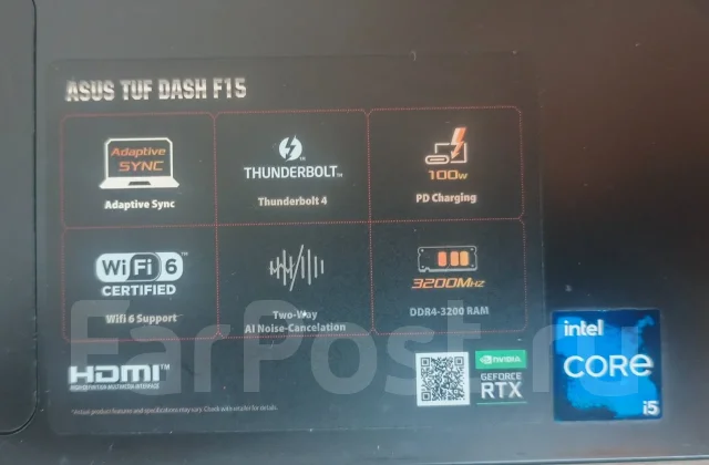 Asus TUF Dash F15 FX516PC. 15.6", 3,1����, ��� 8 ��, ���� 512���, WiFi: 1, Bluetooth: 1 ����