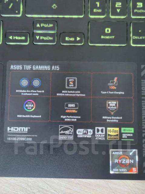 Asus TUF Gaming A15 FA507NV. 15.6", 3,2����, ��� 16 ��, ���� 1 000���, WiFi: 1, Bluetooth: 1 ����