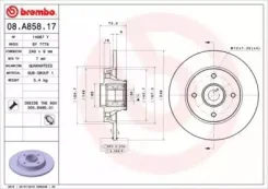 ���� ��������� ������ Peugeot 308 (2007) � ����������� [178Brembo08A85817] 08A85817 ����