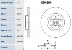 ���� ��������� Nissan Murano 3.5 05/Infiniti FX35/FX45 05 �������� ����. SD4204 Sangsin SD4204 SD4204 ����