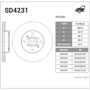 ����. ���� ���. ����. [280x22] 4 ���. Nissan Primera 1996-2000 Sangsin Brake SD4231 SD4231 ����