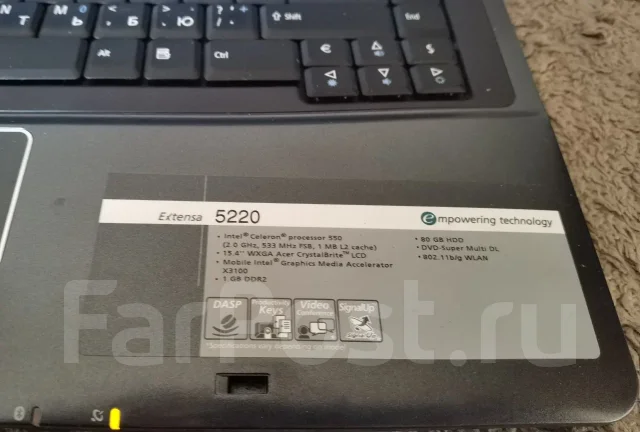Acer Extensa 5220. 15.4", 2����, ��� 1024 ��, ���� 80���, WiFi: 1 ����