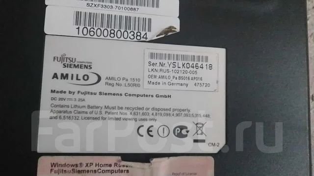 Fujitsu Siemens Amilo Pa 1510. 15.4", 1,4����, ��� 1024 ��, ���� 160���, WiFi: 1 ����