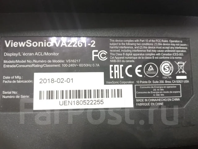 ViewSonic. 21.5", ���������� �� (LCD, LED, QLED) ����