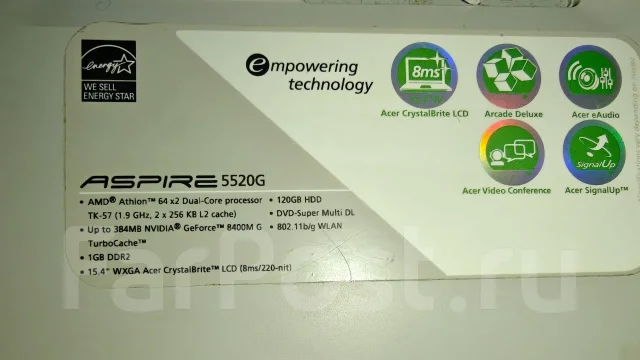 Acer Aspire 5520. 15.4", 1,8����, ��� 2048 ��, ���� 160���, WiFi: 1, Bluetooth: 1 ����
