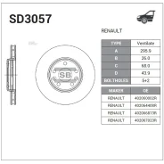 ���� ��������� �������� Renault Laguna III, Latitude, Megane III SD3057 Sangsin Brake SD3057 SD3057 ����