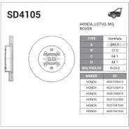 ���� ��������� Honda Civic 89-05/JAZZ 08- �������� Sangsin Brake SD4105 Sangsin Brake SD4105 SD4105 ����