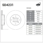 ���� ���������, �������� Nissan 200 SX I-III (S11-S13) (1979-1995)/ Almera II N16 (2000-2006)/ Primera II (1996-2002) Sangsin Brake SD4231 Sangsin Bra...