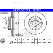 ���� ����. ���. ����. [258x22] 4 ���. ATE 24032201721 FORD Fiesta 95-/Focus 98-04/Fusion 02-/Puma 97-02, Mazda 2 03- 24032201721 ����