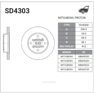 ���� ���������, �������� Mitsubishi Carisma (1995-2004)/ COLT V (1995-2003)/ Lancer VIII (1995-2003)/ Mirage IV (1995-2003) Sangsin Brake SD4303 Sangs...