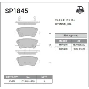 ������� ���������, ������ Hyundai Tucson III (TL) (2015- ), KIA Sportage IV (QL) (2015- ) Sangsin Brake SP1845 Sangsin Brake SP1845 SP1845 ����