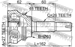 ���� �������� 27X63.3X26 43460-49125 Toyota Kluger L/V ACU2#, MCU2# 2000.11-2007.05 [JP] 0110072A48 ����