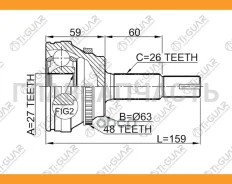 ���� �������� /TI-GUAR ��� Toyota Camry 2AZFE, Harrier #CU35W, RAV4 2000-, Wish 2003-, Alphard 2002-, Ipsum ACM2# /ABS /27*63*26; TG-9504Z48; 0110072A...