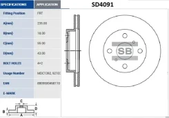 ���� ��������� Toyota Yaris 1.0-1.4 99- �������� ����. D 235��. SD4091 Sangsin SD4091 SD4091 ����