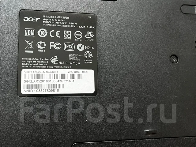 Acer Aspire 5742. 15.6", 2,4����, ��� 4 ��, ���� 320���, WiFi: 1, Bluetooth: 1 ����