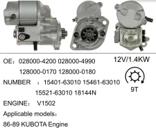������� ��� Kubota ��� V1502 12v 1.4KW 9T (JL703) 0280004200 ����