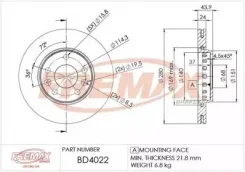���� ���������! �������� Dacia Duster 1.5D 10, Renault Megane 1.2-2.0/1.5D-1.9D 08 [178Fremaxbd4022] BD4022 ����