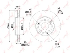 ���� ��������� ������������� (288x25) (�������) Mercedes-Benz C200K-280(W202/W203) 95-07 / E200-320(W210) 95-03 Lynxauto BN1081, �������� BN1081 ����