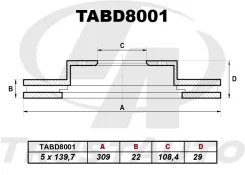 ��������� ���� TA TABD8001 FR Escudo TA02W, TA52W, TD02W, TD32W, TD52W, TD62W, TL52W, TX92W - 5DR 98-/Grand Vitara SQ420W, SQ625 98-03/FT, GT 2.7 01-0...