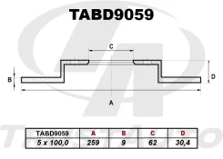 ��������� ���� TA TABD9059 RR Corolla Rumion NZE151N, ZRE152N, ZRE154N 07-, ������ ������ TABD9059 ����