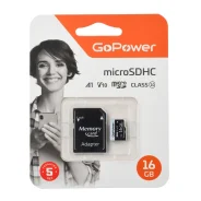 ����� ������ microSD 16GB Class10 60 ��/��� V10 � ���������, GoPower 00-00025674 ����