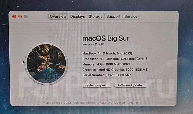 Apple MacBook Air 11 2013 Mid MD711. 11", 1,3����, ��� 4 ��, ���� 128���, WiFi: 1, Bluetooth: 1, ����������� �� 10��. ����