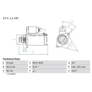 ������� 12V, 1.1KW Bosch 0 986 020 350 0986020350 ����