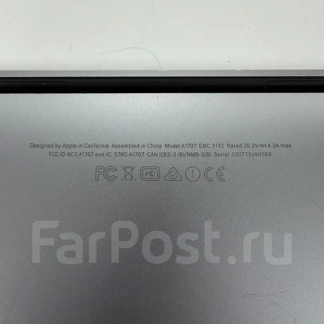 Apple MacBook Pro 15 2017 Mid. 15.4", 3,1����, ��� 16 ��, ���� 1 024���, WiFi: 1, Bluetooth: 1, ����������� �� 5��. ����