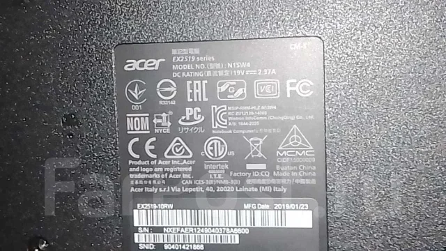 Acer Extensa EX2519-N15W4. 15.6", 1����, ��� 4 ��, ���� 500���, WiFi: 1, Bluetooth: 1, ����������� �� 3��. ����