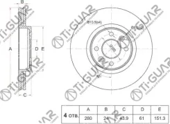 ���� ��������� /�������� TI-GUAR /Renault Clio II/III 2000- Kangoo 2000-2009 Megane Scenic Laguna Kaptur; 280�� /24��; TG-40206-9518R; 402069518R Z062...