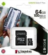 ���� ����� microSD/microSDXC 64GB Kingston Class 10 UHS-I U1 Canvas Select Plus 100MB/s (SD �������) ����