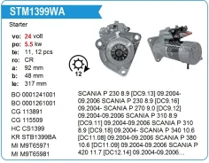 �������. 24V/5.5kW, Scania 4/P/G/R/T Series, Bus Motorherz STB1399WA STB1399WA ����