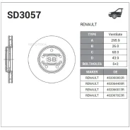 ���� ��������� �������� Renault Laguna III (BT0/1) 07- Megane 08- Scenic 09- Sangsin Brake SD3057 Sangsin Brake SD3057 SD3057 ����