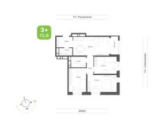 3-���������, ����� �������� 4/1. ������, ����������, 72,8���.��., 19/23 ���� ����� � IV ��. 2026 ����