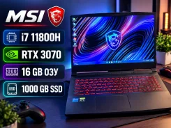 MSI. 15.6", 5����, ��� 16 ��, ���� 1 000���, WiFi: 1, Bluetooth: 1, ����������� �� 8��. ����