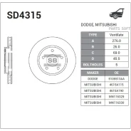 ���� ��������� Mitsubishi Lancer 08-/Dodge Caliber 06- �������� ����. D 276��. SD4315 Sangsin Brake SD4315 SD4315 ����
