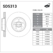 ���� ��������� FORD Focus II/III 04-/Volvo S40/V50 04-�������� ����. D 300��. SD5313 Sangsin Brake SD5313 SD5313 ����