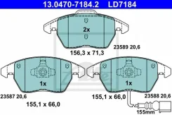 ������� ����. ���. /���. Ceramic AUDI A1/A3, VW Golf 5/6/Jetta/Caddy/Polo/Passat/Touran, �Skoda Octavia/Roomster/Rapid 03- ATE 13-0470-7184-2 13047071...